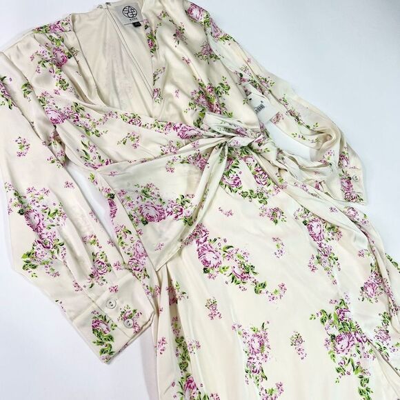 Sage Collective Wrap Dress Womens 4 Full Bloom Floral Tie Waist Long Sleeve - Picture 2 of 11